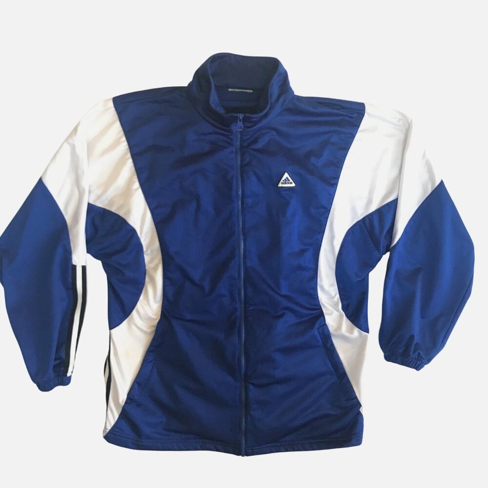 Vintage Adidas Blue White Climalite Athletic Track Zip Front Jacket Mens L/XL
